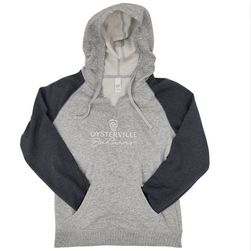 District Women s Lightweight Fleece Raglan Hoodie Heathered Grey Heathered Charcoal