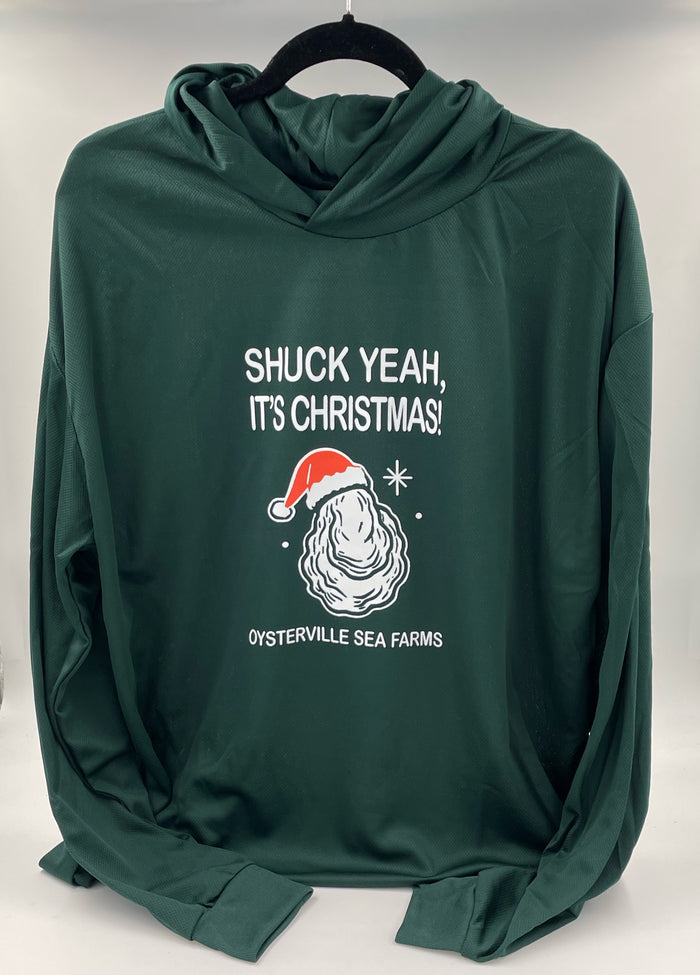 Shuck Yeah! It’s Christmas Long-Sleeve Hoodie Tee – Dark Green