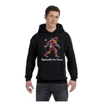 Black Hoodie Sweatshirt with Floral Bigfoot Design - Oysterville Sea Farms