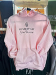 Pink Hoodie Sweatshirt with black Oysterville Sea Farms logo
